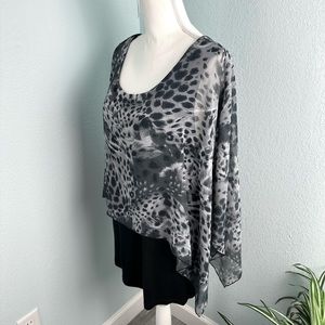 Cha Cha Venta 1X Animal Print Layover Black Sleeveless Tank Scoop Neck
